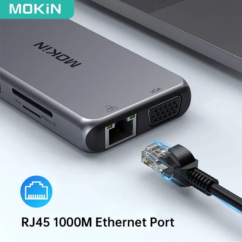 MOKiN 9 в 1 USB-концентратор типа C Многопортовый адаптер HDMI Ethernet VGA PD Порт USB 3.0 HUB SD/TF для