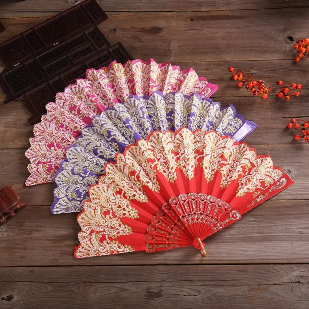 

Hand Fan Pretty 10 Colors Glittering Chinese Retro Folding Fan for Party Hand Held Fan Folding Fan