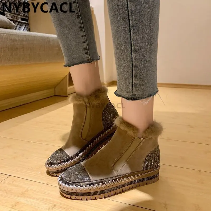 

2023 botte femme 43 Winter Ankle Boots Flock Platform Snow Ladies crystal Plush Sneakers Casual Shoes Woman Footwear Botas Mujer