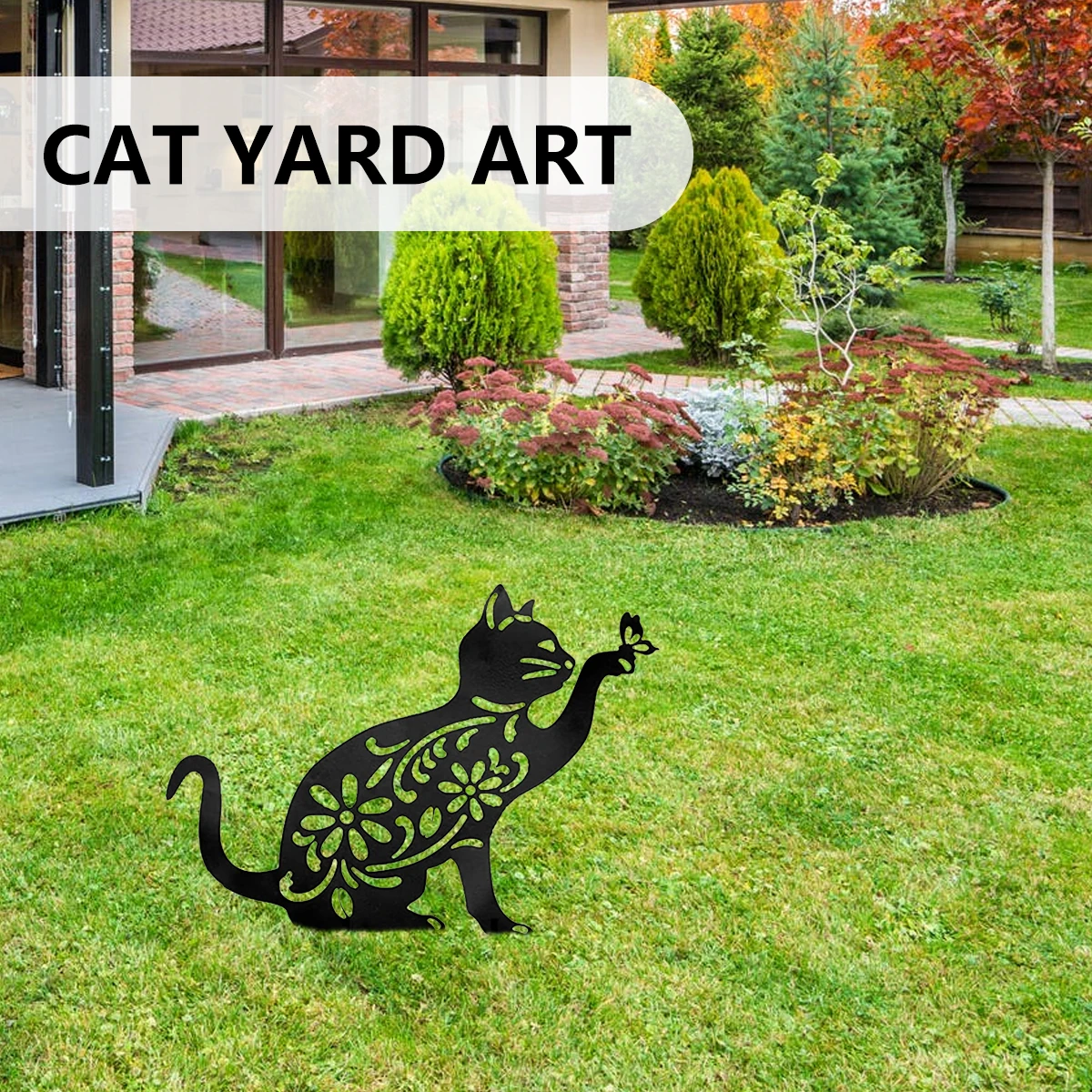 

Cat Shape Figure Ground Insert Decor Black Kitten Silhouette Stakes Metal Hollow Cat Shape Statue for Outdoor Decor Garden Decor