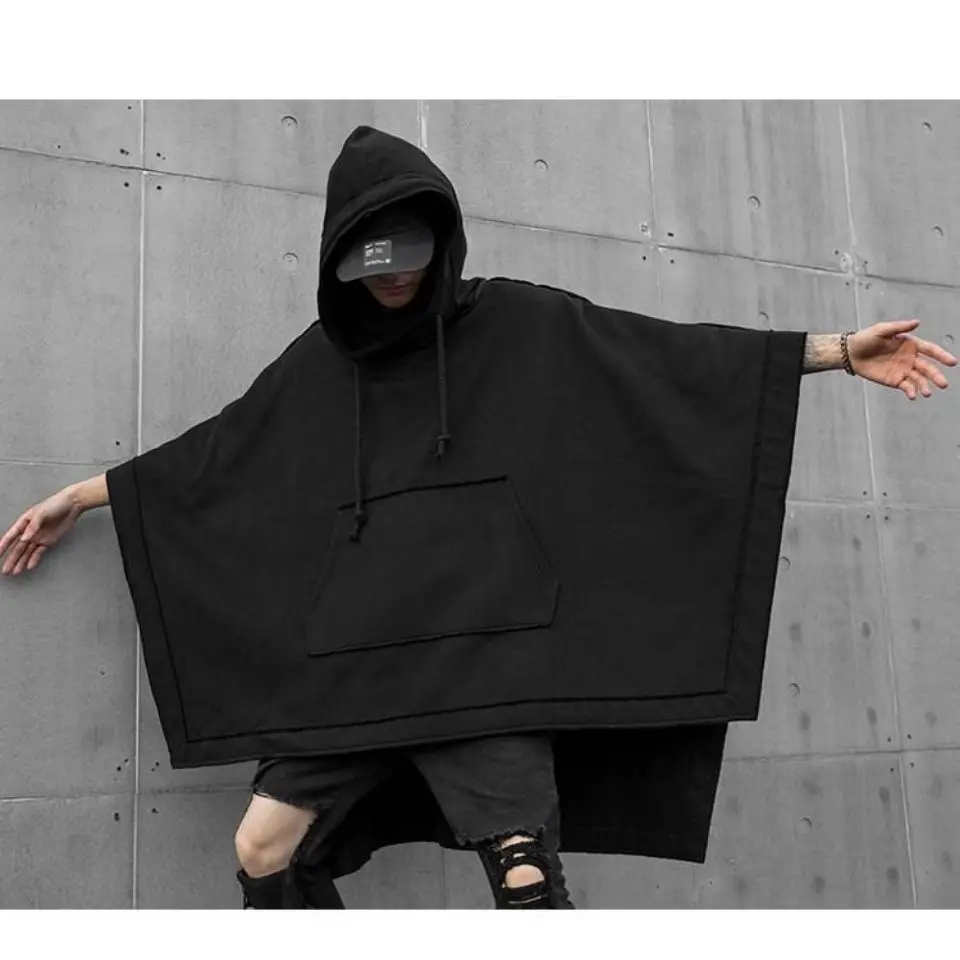 Худи HOUZHOU Techwear черное большого размера толстовка мешковатый Тренч пальто Анорак