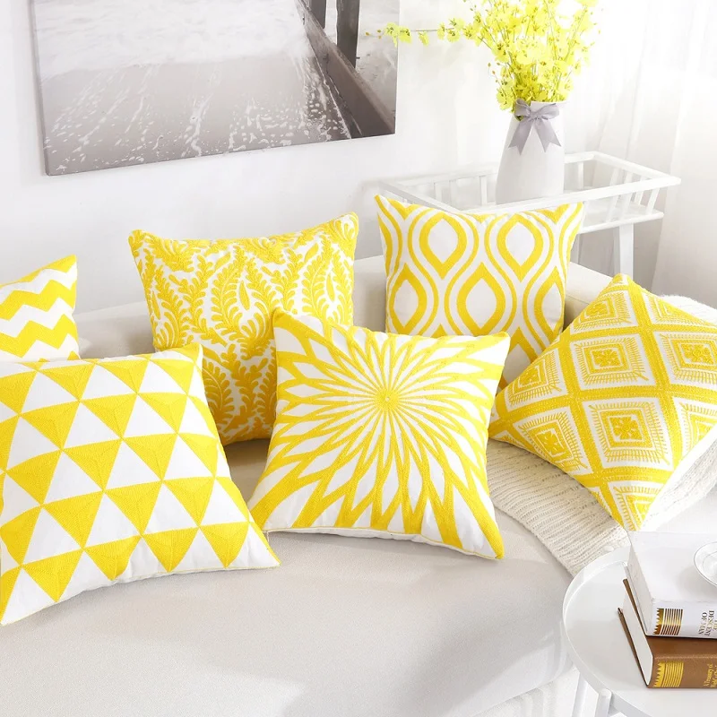 

Желтая Геометрическая наволочка в скандинавском стиле с вышивкой, чехол для подушки, стул для кровати, украшение для дома, подарок