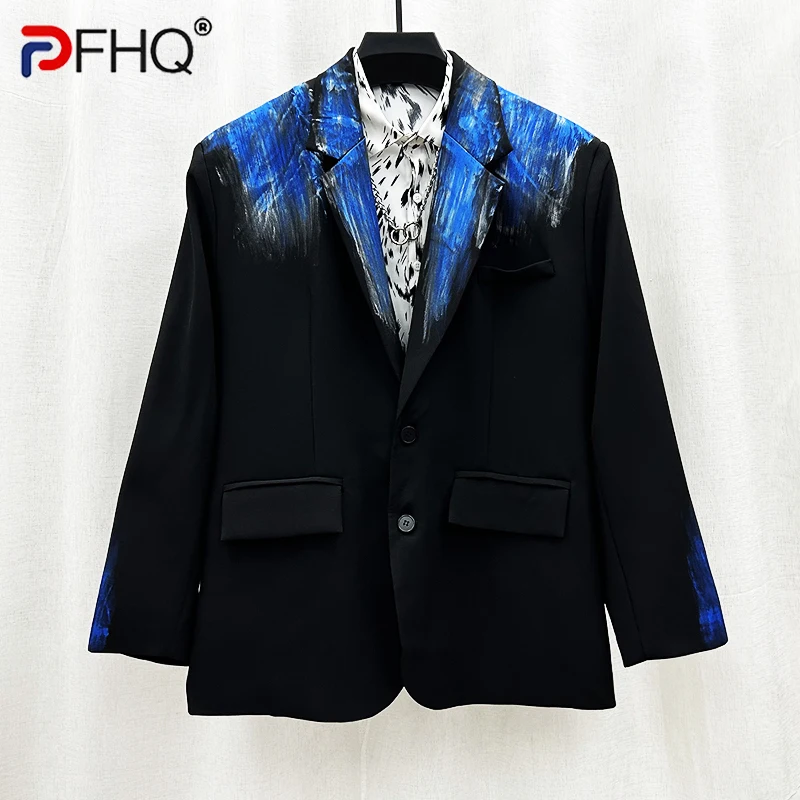 

PFHQ Autumn Niche High Quality Design Graffiti Suit Men's Trendy Ins Streetwear Loose Fitting Contrast Color New Blazers 21Z2206