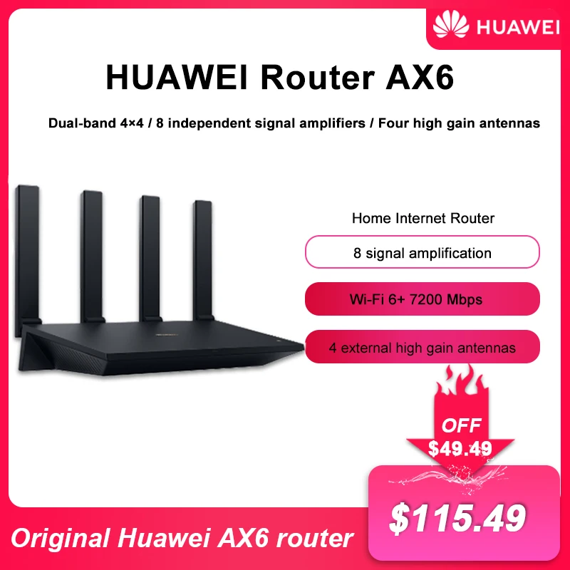 NEW Huawei WiFi AX6 Dual band Four external high gain antennas 8 channel signal mesh WiFi 6+ 7200Mbps 5GHz wifi router repeater