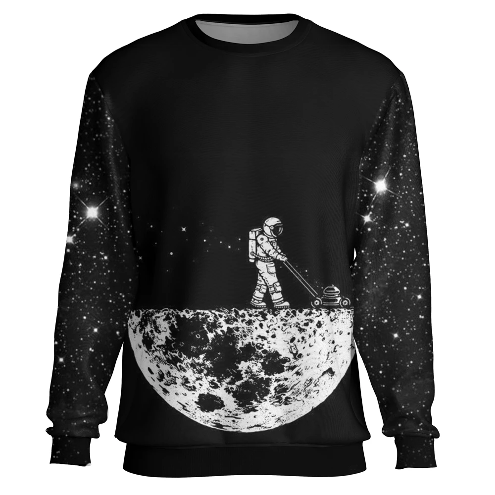 Harajuku Space Moon Men's Knitted Pullover Retro Harajuku Spaceman 3D Printed Jumper Oversized Casual O-Neck Sweatshirt