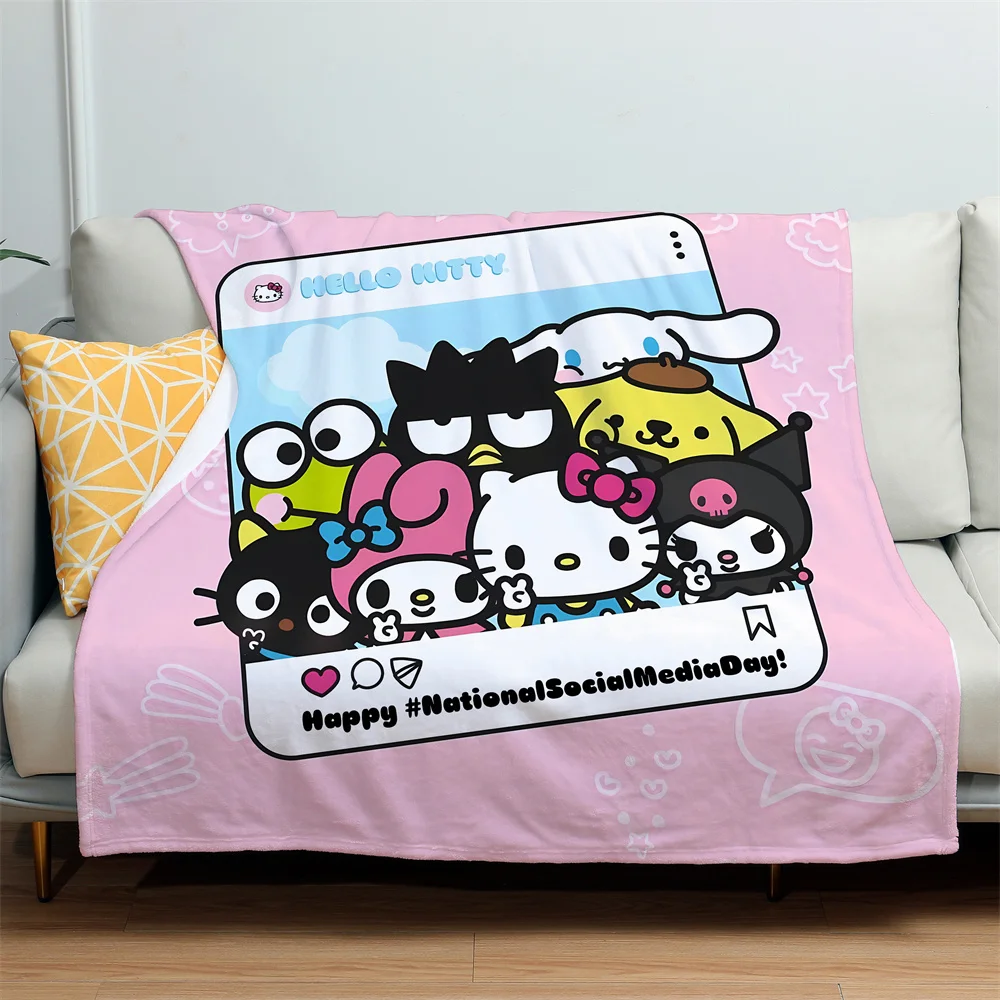 

Sanrios Anime Hello Kittys Kuromi Flannel Blanket Winter Soft Sofa Cover Nap Blanket Winter Warm Plush Bedspreads Quilt Bedding