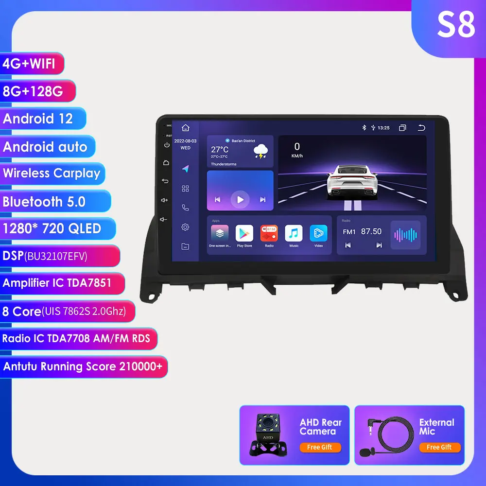 

2 Din 9'' Carplay for Mercedes Benz W204 S204 Autoradio Car Radio Multimedia Player Android Audio Stereo GPS Navi BT SWC RDS DSP