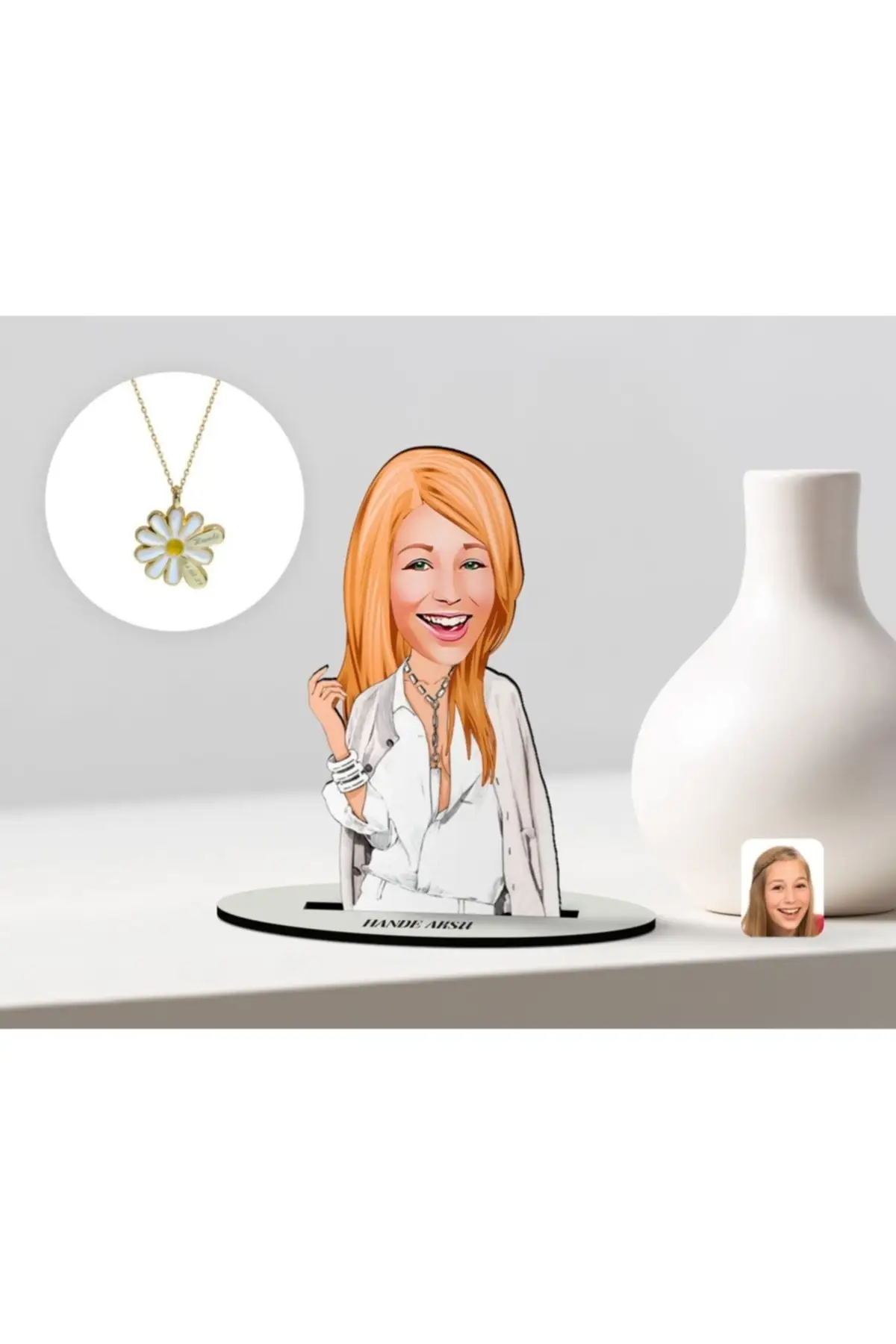 

Personalized Valentine's 3d Wooden Trinket And Double Name Daisy Necklace Set-12