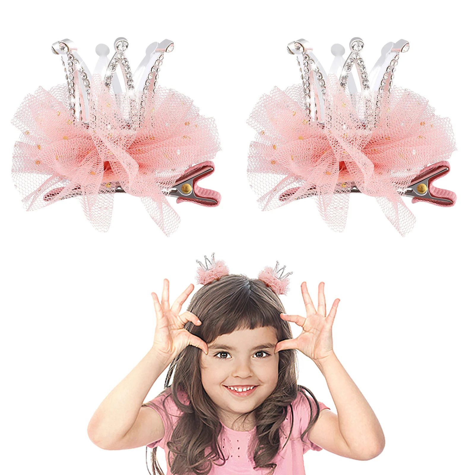 

2 Pcs Bow Hairpins Girls Headdress Kids Clip Accessories Clips Toddler Crown Tinsel