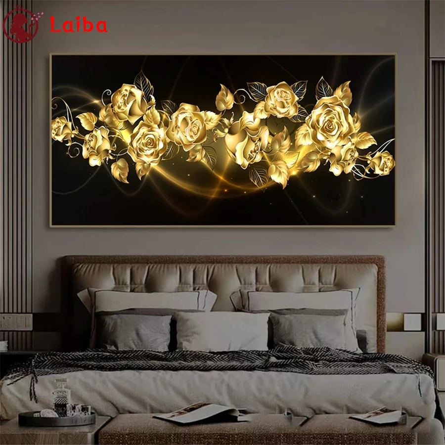 

5D DIY Diamond Embroidery Modern Abstract Golden Flower Leaves Cross Stitch Diamond Mosaic Painting Needlework Handicraft