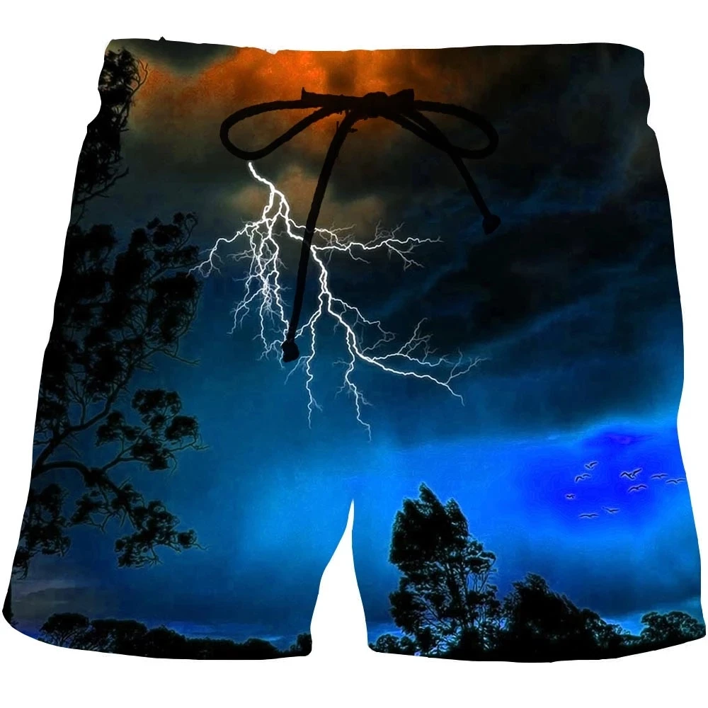 

2022 Hot Summer Men's Lightning Pattern Beach Shorts 3D Printed Oversized Clothing Style Patterned Sunset Beach Shorts