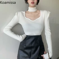 koamissa v neck vintage women sweaters 2021 autumn winter soft warm knitted pullover tops long sleeves all match ladies jumper