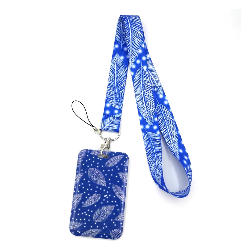 

Держатель для кредитных карт с белыми, голубыми листьями и перьями