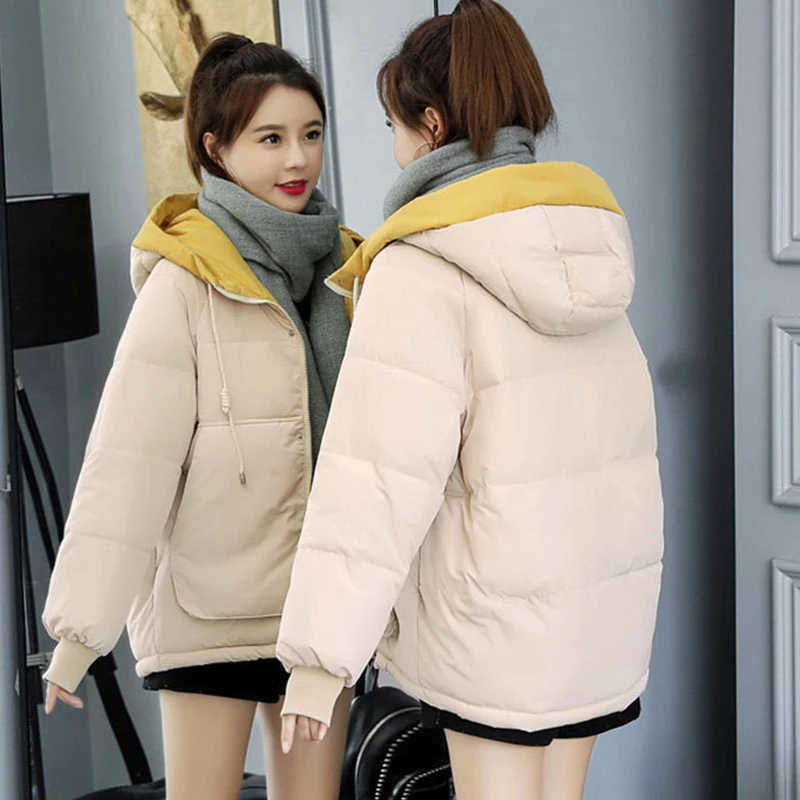 Thicken Hooded Down Cotton winter jacket women Warm Basic Solid Coat Fluffy Parkas Snow Wear Outwear Top Loose manteau femme