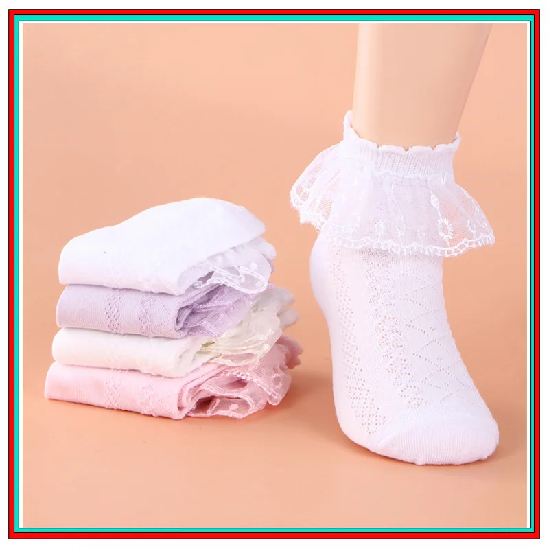 

3 Pairs/lot Girls Flower Socks Summer Cotton Children Short Dance Sock, Thin Mesh White Ruffle Frilly Gilrs Princess Socken