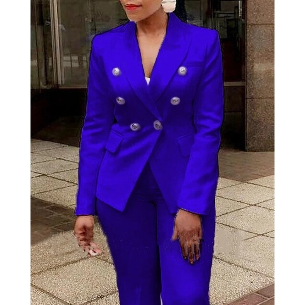 Woman 2 Pieces Set 2023 New in White Casual Long Sleeve Double Button Blazer & Pants Set Ladies Elegant Business Formal Pant Set