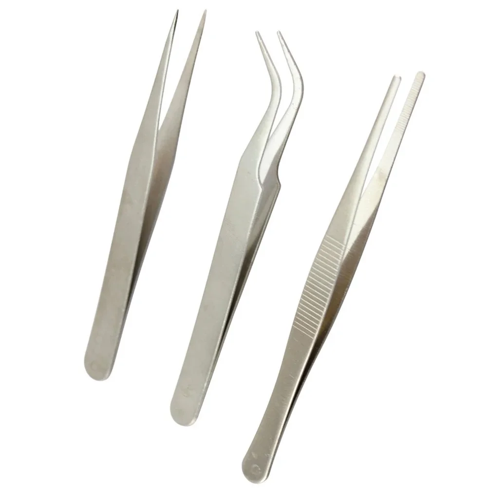 

3pcs Tweezers Stainless Steel Assembly Repair Precision Set Tool Electronic Tweezers Home Hospital Manufacture Repair Tool