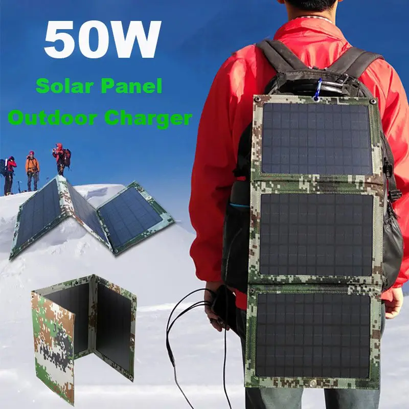

Водонепроницаемая складная солнечная панель с 2 USB-портами, 50 Вт