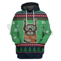 skiing cat ugly christmas 3d printed hoodies unisex pullovers funny dog hoodie casual street tracksuit