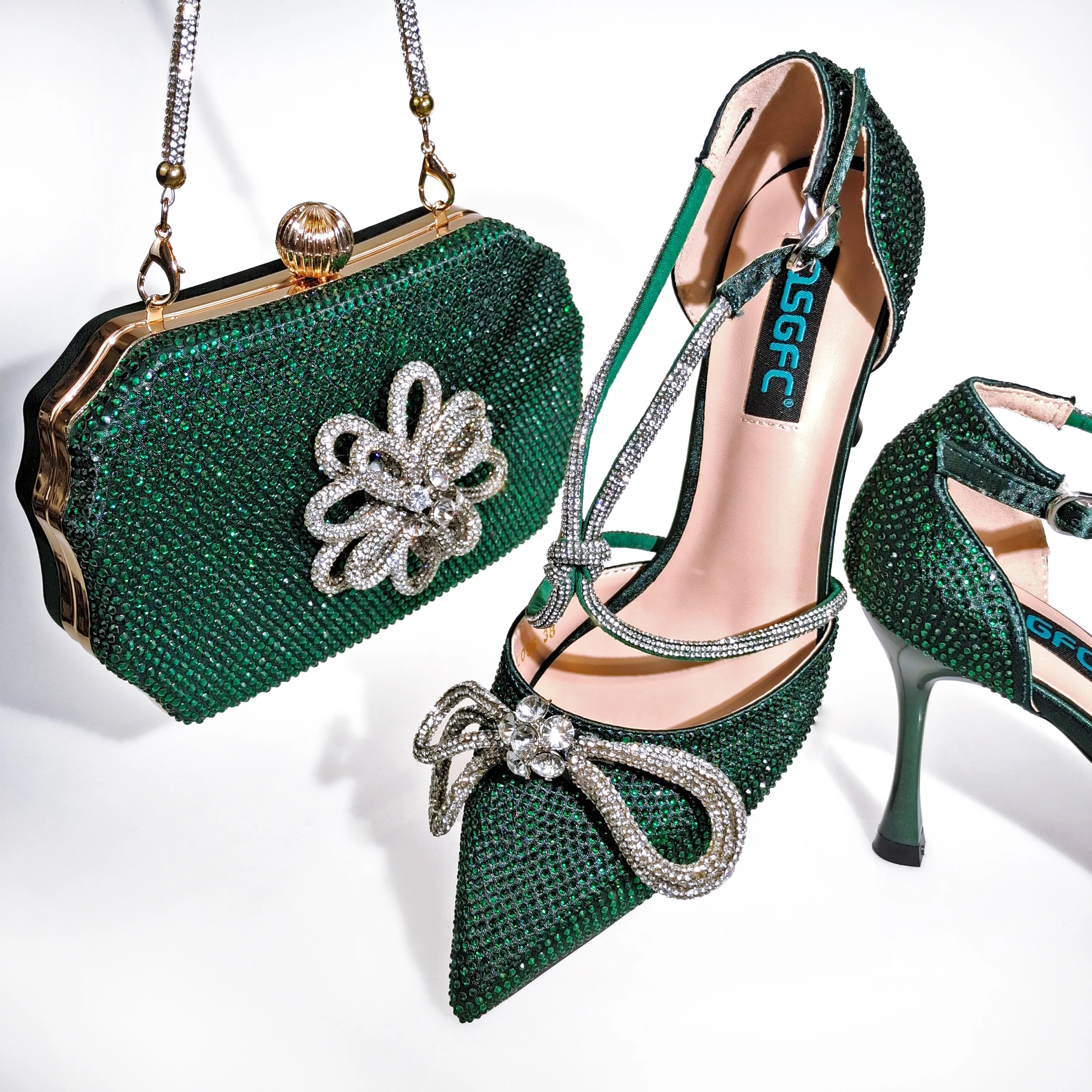 

doershow New Arrival Shoes and Bag Set African Sets 2022 green Nigerian Women Shoes and Matching Bags Set for wedding! SGR1-34