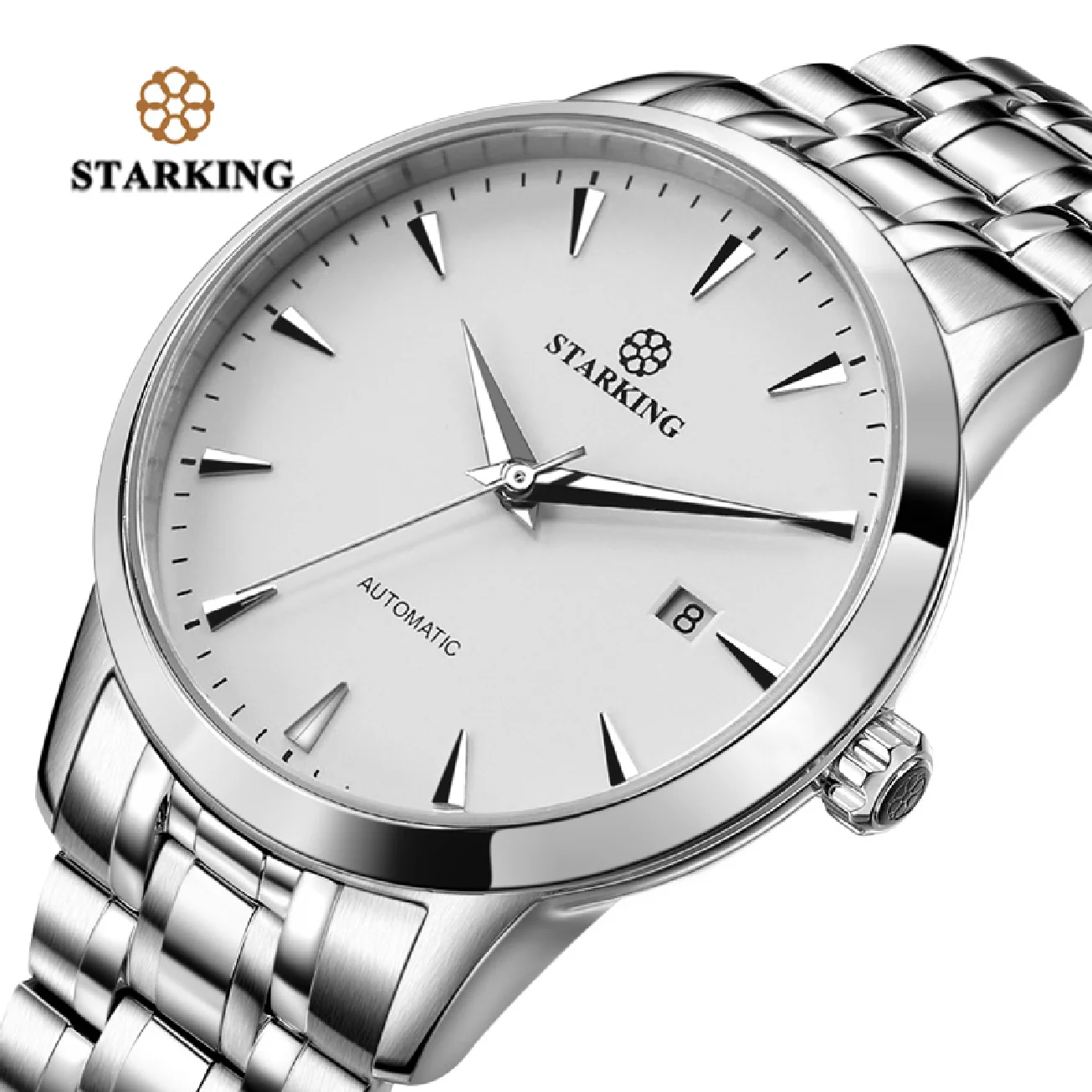 

STARKING Mens Clock Automatic Mechanical Watch All Stainless Steel Simple Business Male Watch xfcs Luxury Brand Dress WristWatch