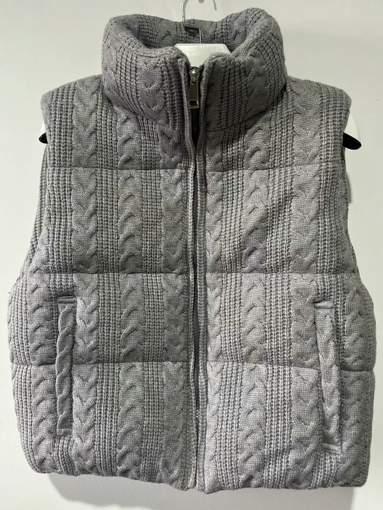 Женские винтажные роскошные стеганые вязаные серые короткие жилеты женские