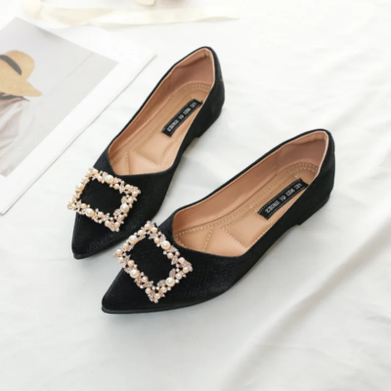 

Pointed Single Shoes Pearl Decoration Flats Shoes loafers Comfortable Soft Soled Ballet Shoes Large Luxury Women's Shoes
