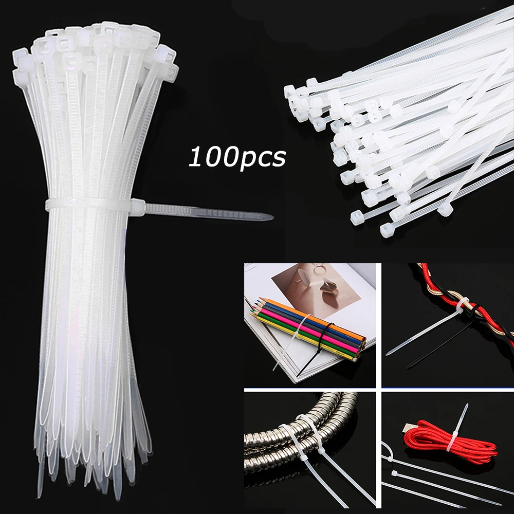 

100 шт./упаковка, самоблокирующиеся пластиковые нейлоновые стяжки