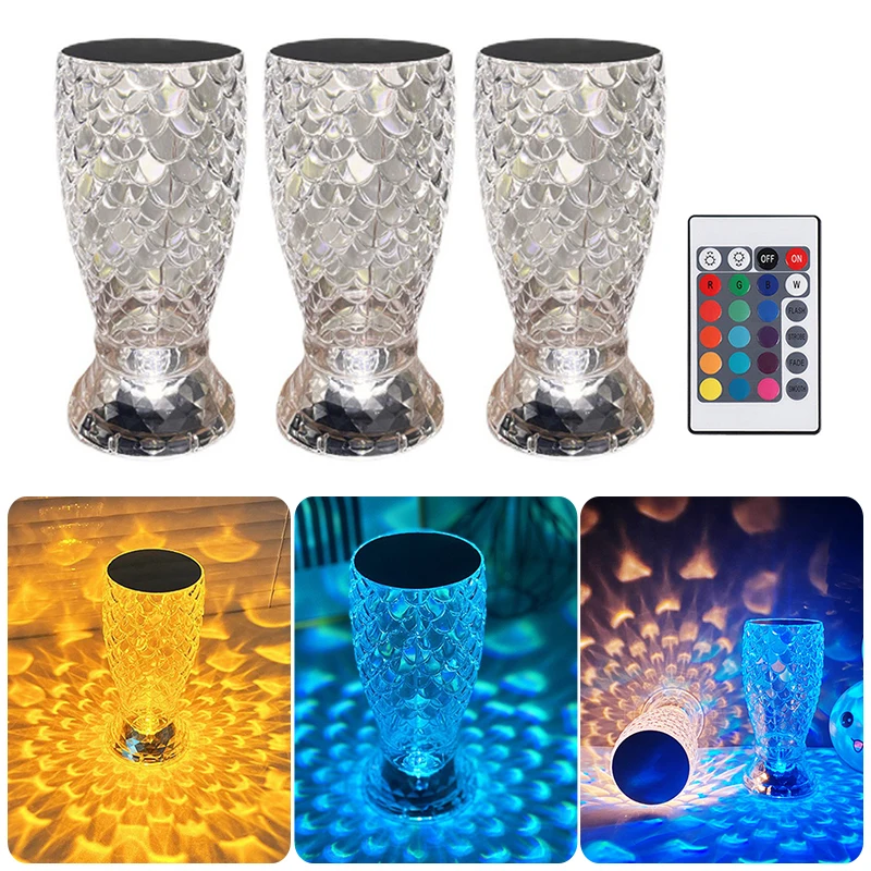 

LED Crystal Table Lamp Scaly Light Projector 3/16 Color Touch Adjustable Romantic Diamond Atmosphere Light USB Touch Night Light
