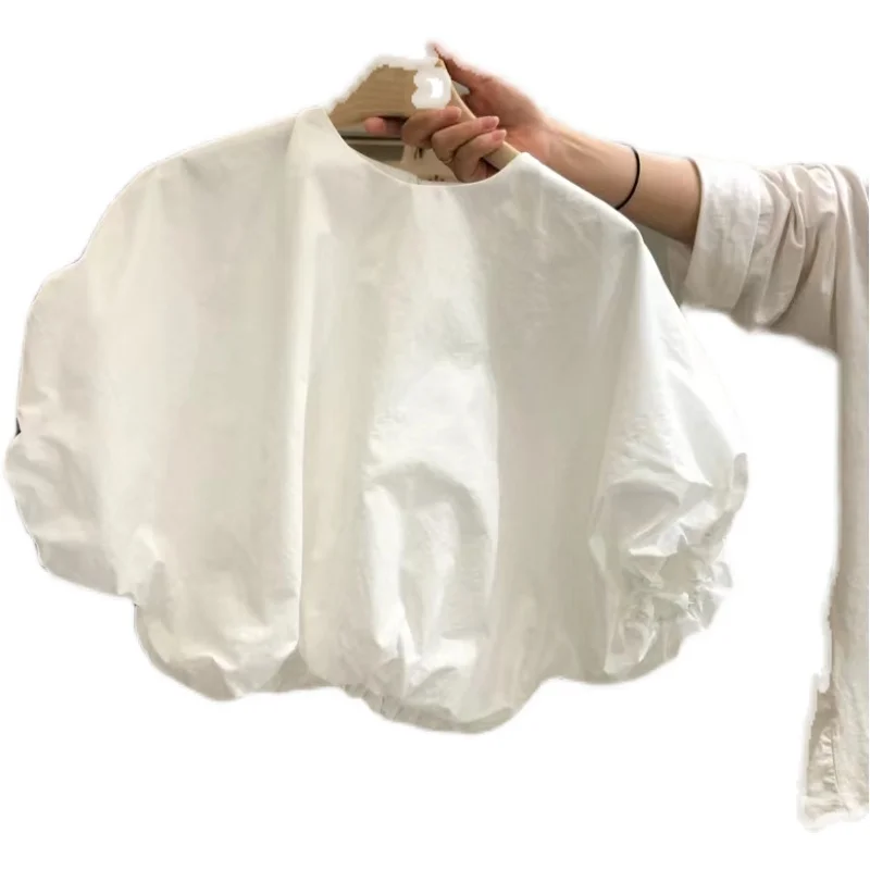 

VANOVICH 2022 Летний новый корейский милый стиль пуловер с круглым вырезом топ с эластичной талией с пышными рукавами однотонная повседневная ко...