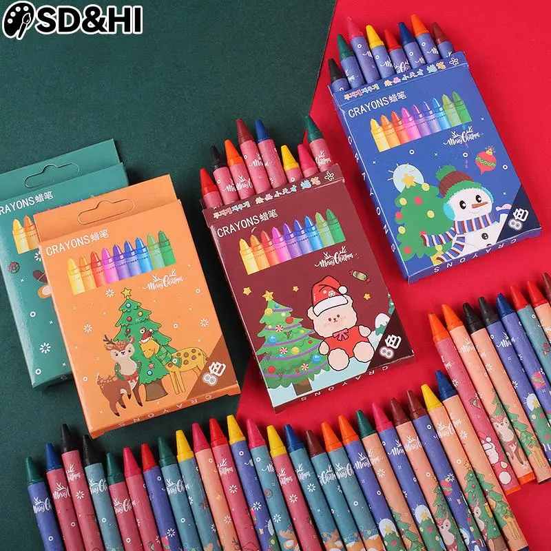 

8 Colors Crayons Creative Cartoon Christmas Pens Drawing Non-Toxic Oil Pastels Kids Gifts Student Pastel Pencils Art Supplies