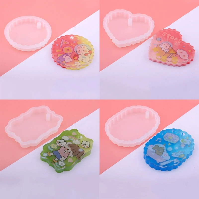 

N58F Handmade Mold Round Heart Oval Listing Mold Silicone Pendant Mold Epoxy Resin Casting Mold for Jewelry Making Diy Crafts