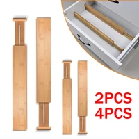 2 4PCS Bamboo Drawer Dividers Bedroom Kitchen Drawer Storage Adjustable Expandable Drawer Dividers for Cupboard Cabinet Wardrobe
