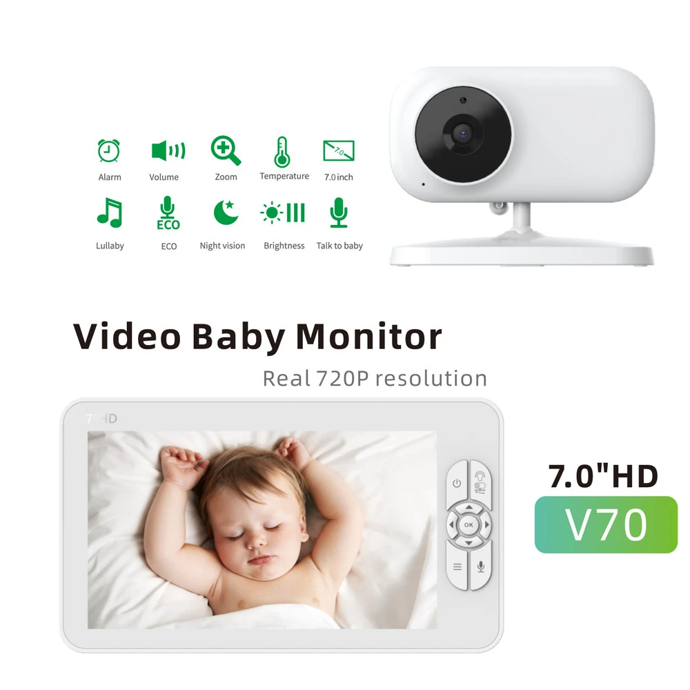 

New 7 inch Wireless Video Color Baby Monitor High Resolution Baby Nanny Security Camera Night Vision Temperature Monitoring