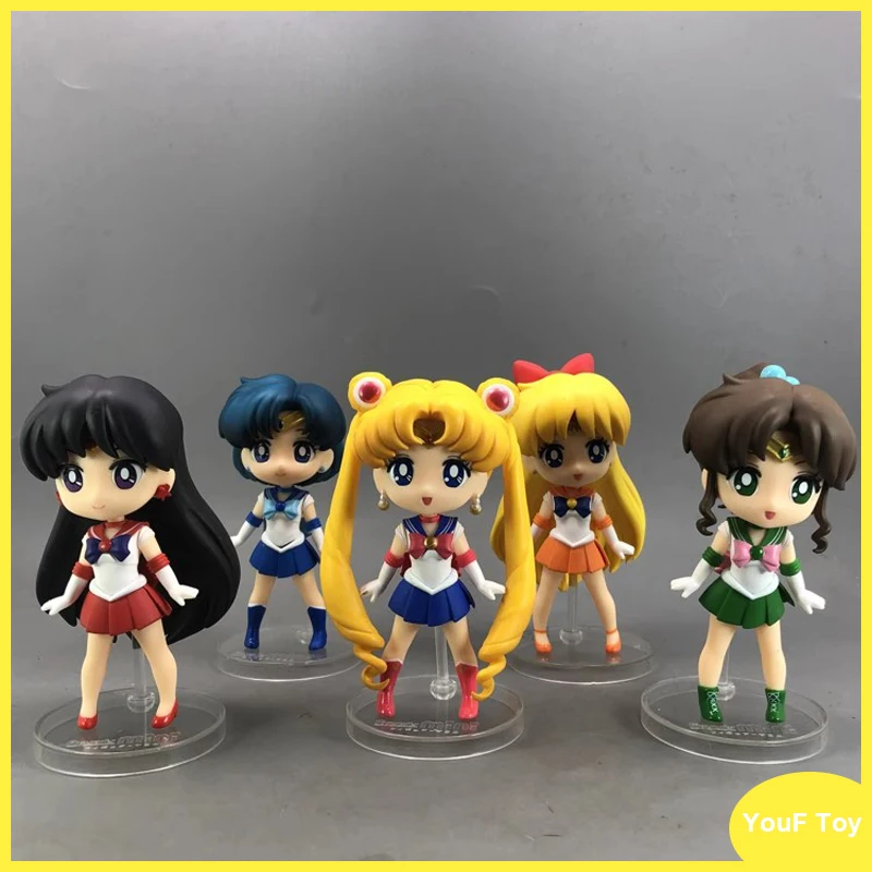 

Original Bandai 9cm Figuarts Mini Anime Figure Sailor Moon Mercury Mars Jupiter Venus Action Figurine Collection Toy Model Doll
