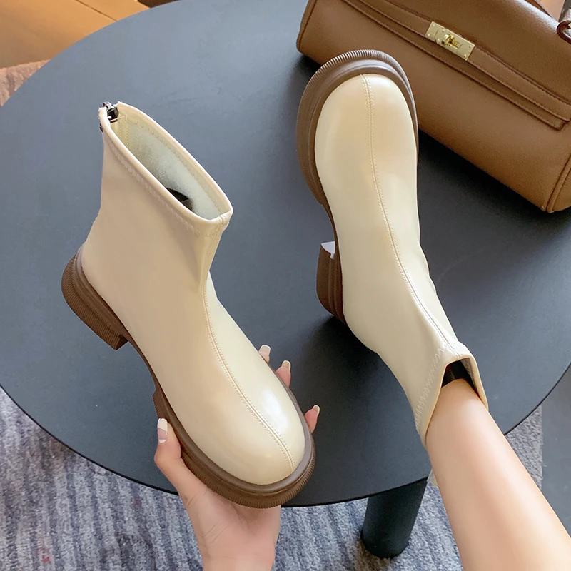 

Женские кроссовки на платформе, простые туфли из искусственной кожи на толстой подошве, с круглым носком, на низком каблуке, с молнией на рез...