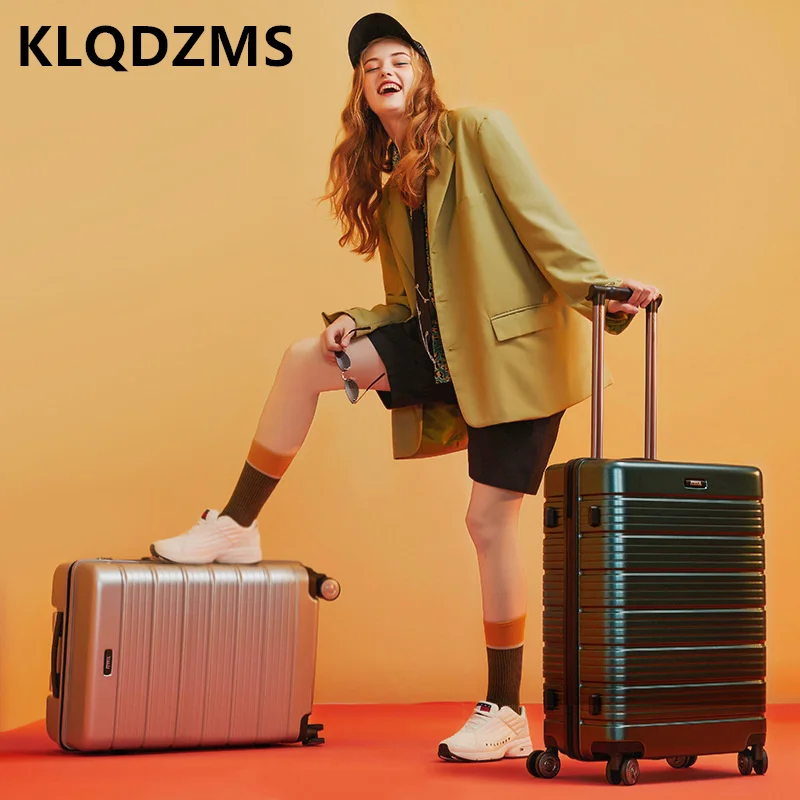 KLQDZMS Fashion Business Trolley Luggage Thickened Wear-resistant PC Suitcase 20 Inch Mute Universal Wheel Boarding Case