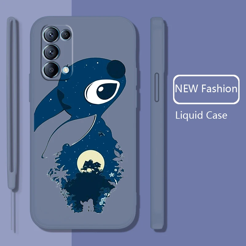 

Stitch Cartoon Lilo Baby Phone Case For OPPO Find X5 X3 X2 neo Pro Lite A5 A9 2020 A53S 4G 5G Liquid Rope Candy Color Soft Cover
