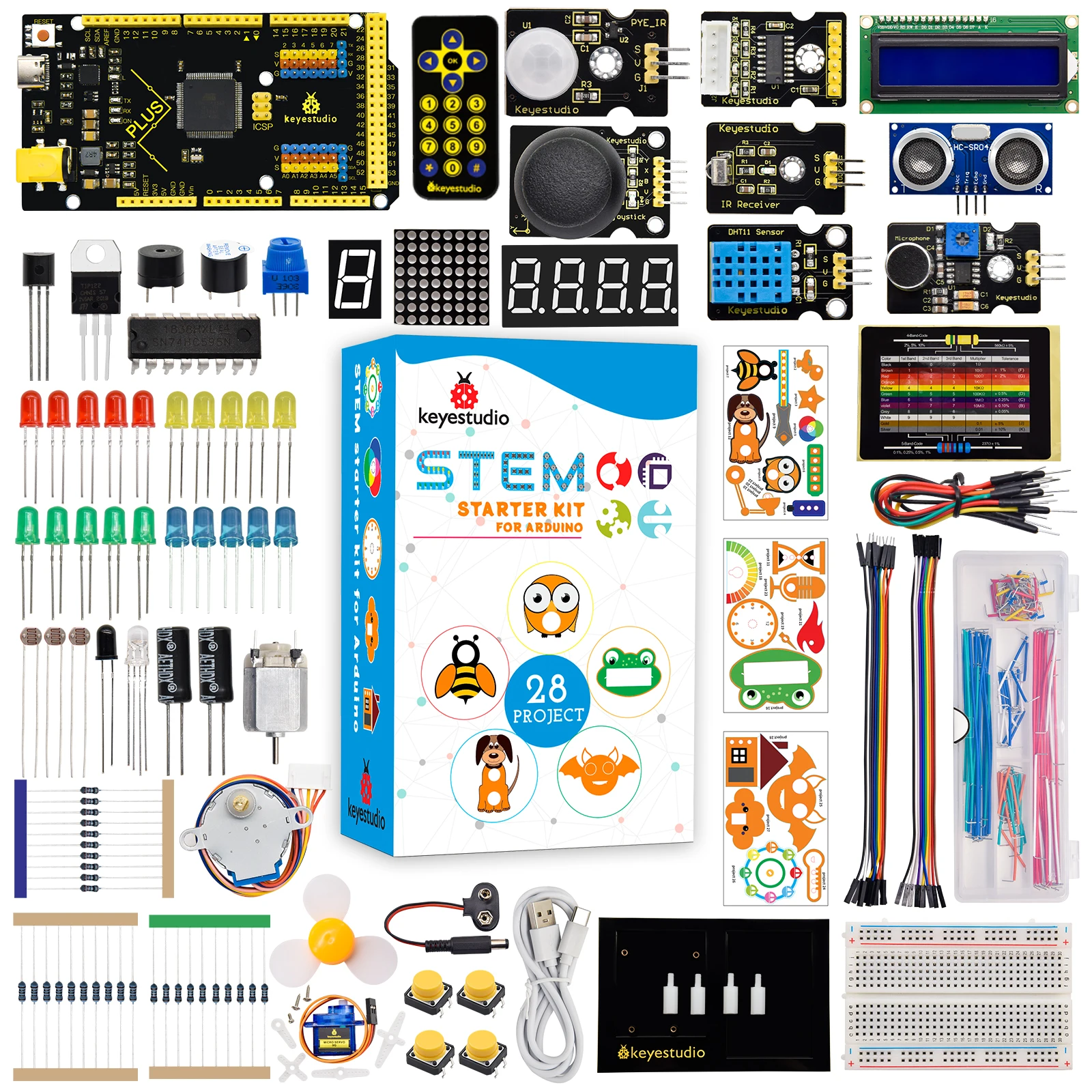 

Полный стартовый комплект Keyestudio Super STEM для Arduino UNO/ MEGA Plus Board, «сделай сам», электронный + 28 программируемых комплектов