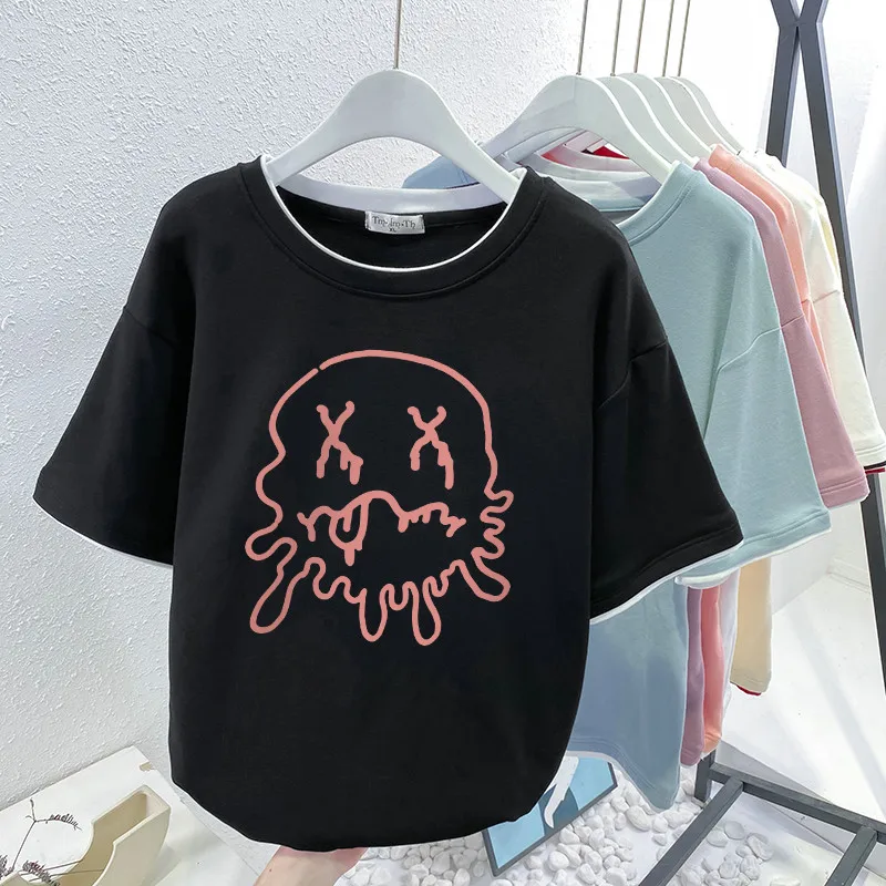 

EBAIHUI Oversized T Shirts Cotton Plus Size T Shirt Summer Tees Cartoon Patchwork Printed O Neck L-4XL Short Sleeve Tshirt Women