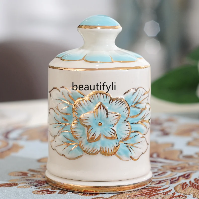 

GY European Style Toothpick Holder Ceramic Toothpick Bottle Living Room Toothpick Tin Cotton Swab Tube Fashionable Ornaments