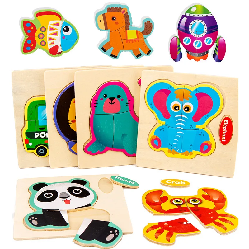 

Children Early Educational Toys Wooden Puzzle Jigsaw Toys For Children Wood 3d Cartoon Animal Puzzles