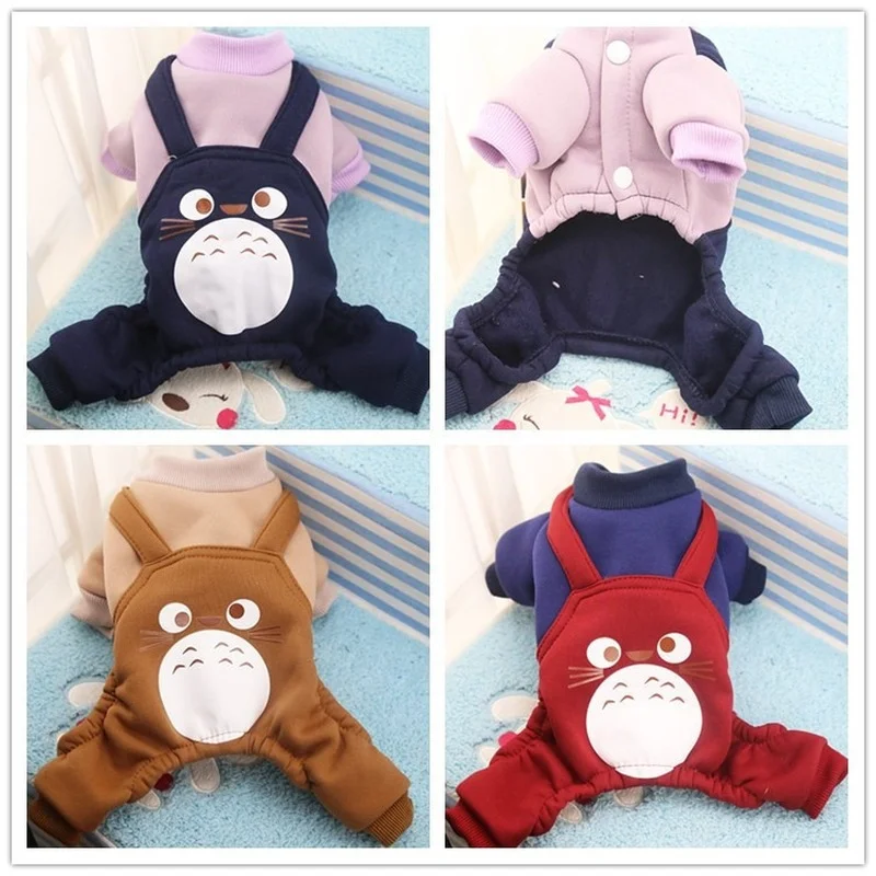 

Autumn Winter Dog Suspender Sweatshirt Cute Totoro Button Four-legged Jacket Clothes for Small Pet Dogs Supplies