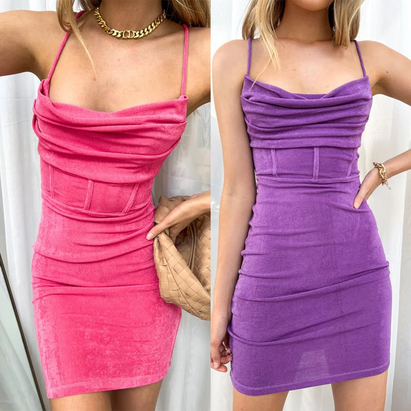 

Kayotuas Women Pencil Dress Summer Backless Round Neck Spaghetti Strap Sling Bandage Bodycon Office Ladies High Waist Clubwear