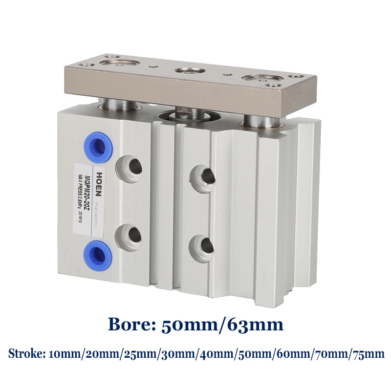 

MGPM TCM SMC AirTAC Type Compact Guide Pneumatic Air Cylinder Three-Shaft TF Thread Bore 50mm 63mm With Magnet