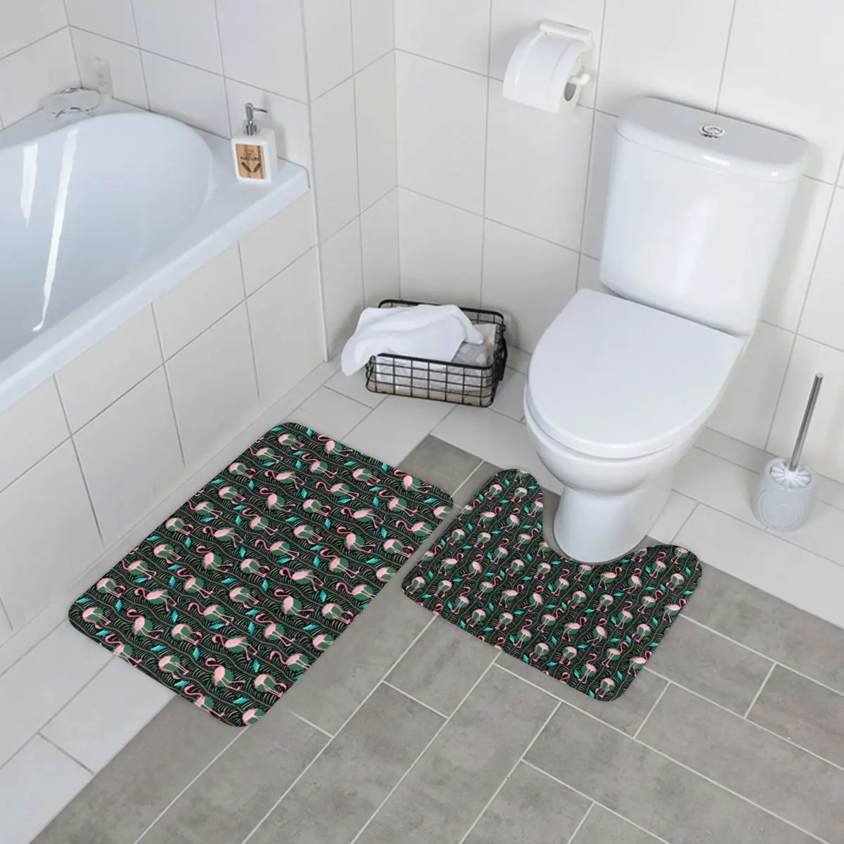 

Cute Birds Print Bath Mat Pink Flamingo Art Polyester Pet 2pcs Bathroom Mat Set Absorbent Modern Bathroom Rug
