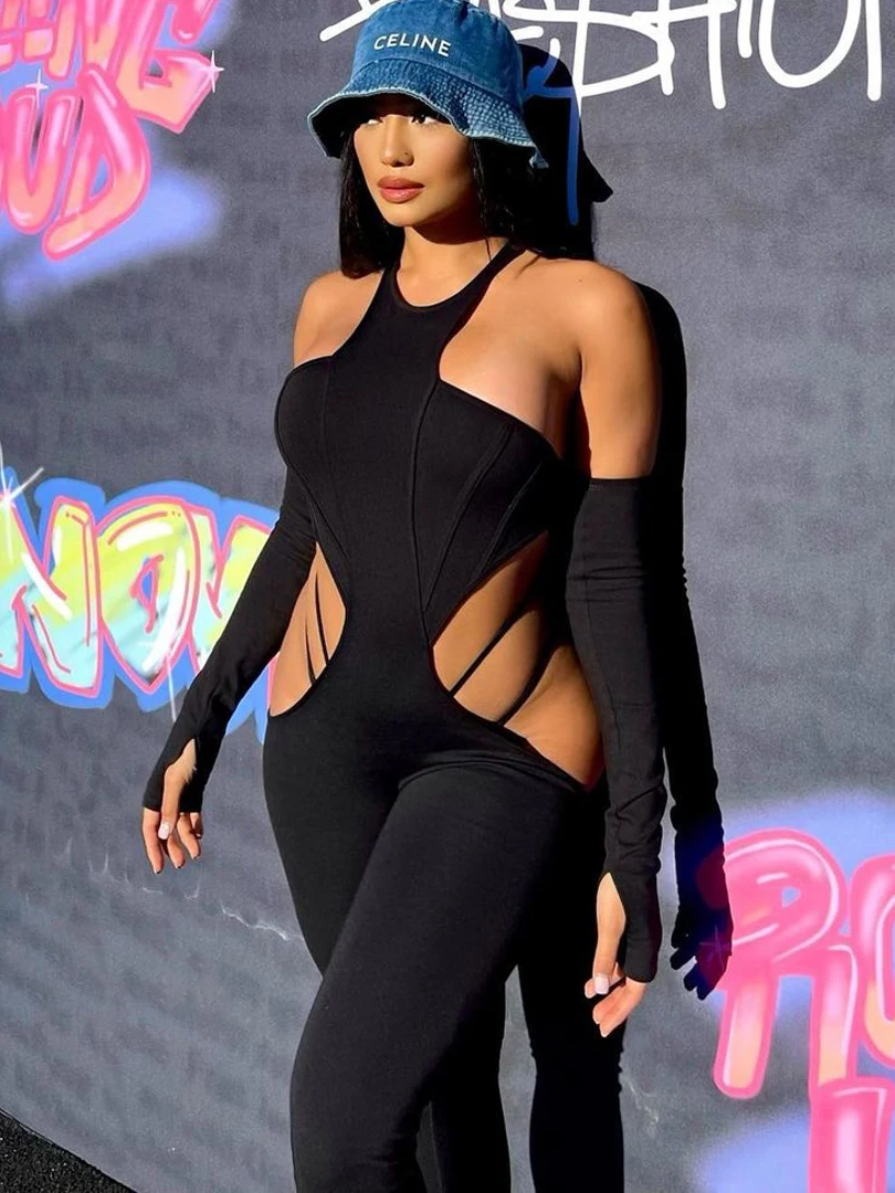 

Женский Облегающий комбинезон WeiYao с длинным рукавом, сексуальная спортивная одежда, уличная одежда Y2K, одежда сезона осень-зима 2022, комбинез...