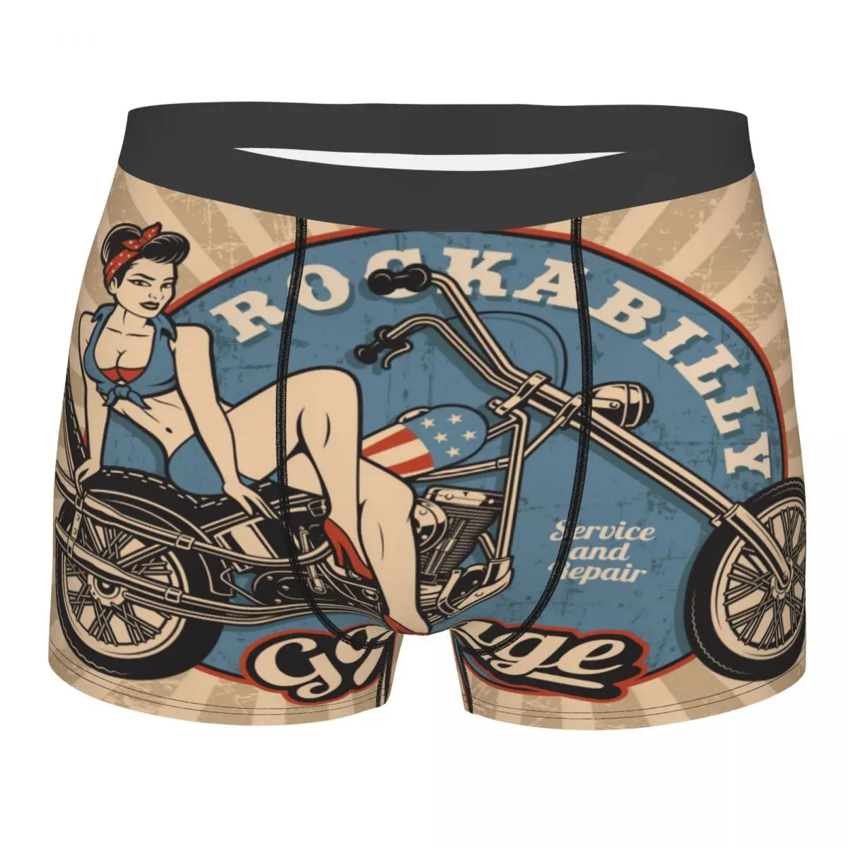 

Mens Boxer Sexy Underwear Soft Long boxershorts Vintage Sexy Girl On Motorcycle With American Flag Underpants Male Panties