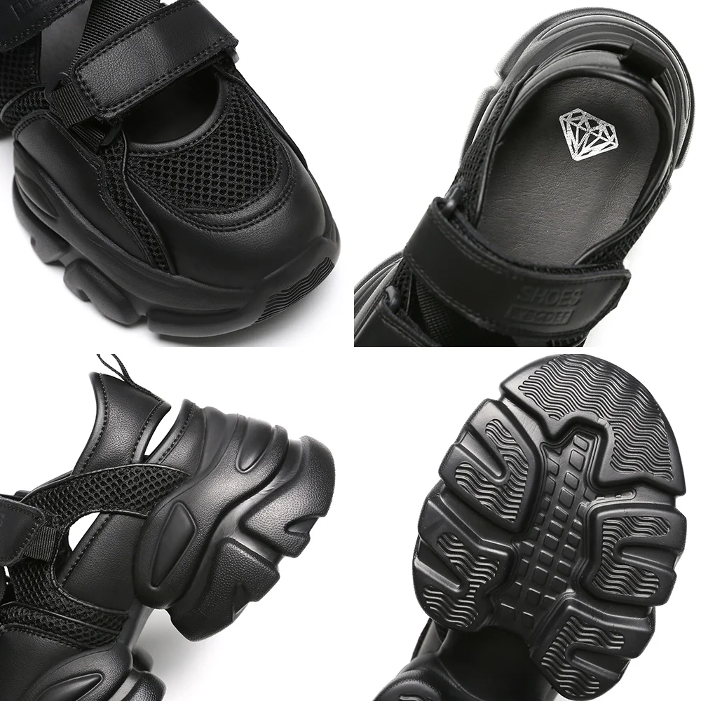 SOMILISS Women Sports Platform Sandals Genuine Leather Mesh Pachwork Outdoor Sandals Hiking Athletic Beach Summer Pool Shoes