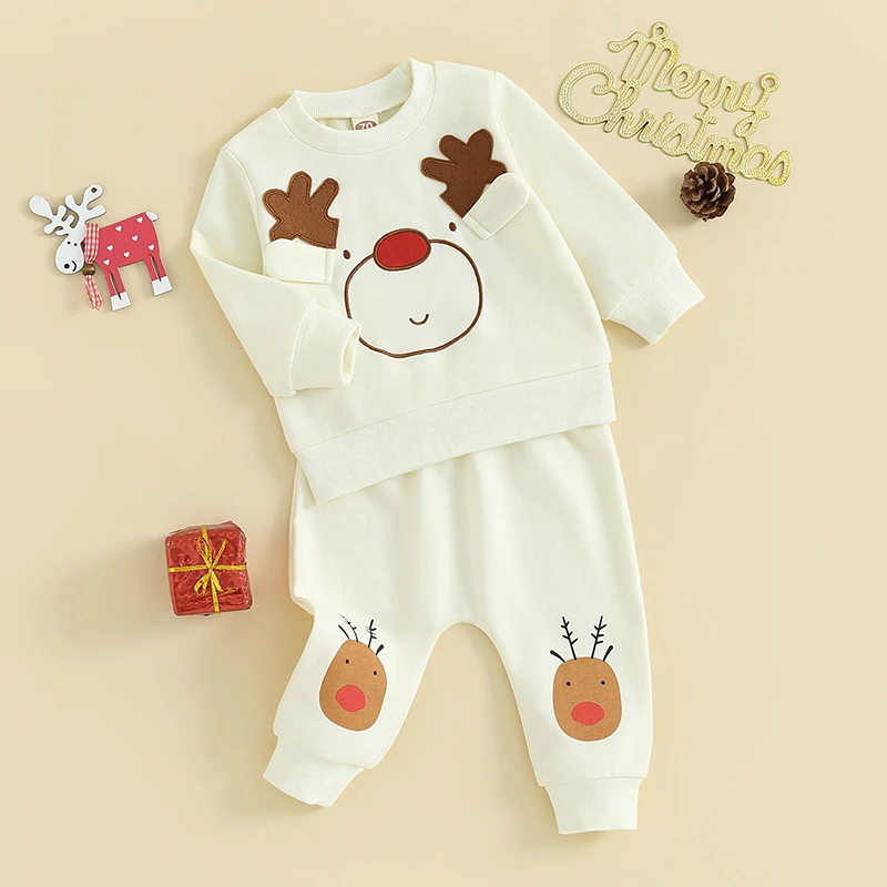 

Kupretty Рождественский наряд для маленьких мальчиков, зимняя одежда для малышей, свитшот с длинным рукавом и круглым вырезом с Сантой, штаны, комплекты одежды